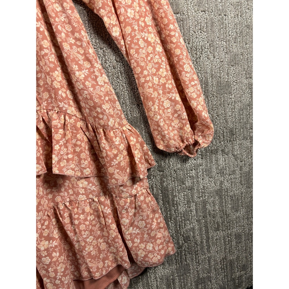 Forever 21 Plus Pink Floral Tie Front Tiered Ruffle Mini Dress 0X NWT - Picture 6 of 6